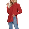 image:imageLYANER Womens Collar V Neck Split Hem Button Down Long Sleeve Long Shirt Blouse Tunic TopRed