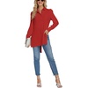 image:imageLYANER Womens Collar V Neck Split Hem Button Down Long Sleeve Long Shirt Blouse Tunic TopRed