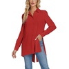 image:imageLYANER Womens Collar V Neck Split Hem Button Down Long Sleeve Long Shirt Blouse Tunic TopRed