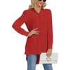 image:imageLYANER Womens Collar V Neck Split Hem Button Down Long Sleeve Long Shirt Blouse Tunic TopRed