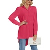 image:imageLYANER Womens Collar V Neck Split Hem Button Down Long Sleeve Long Shirt Blouse Tunic TopRose