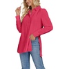 image:imageLYANER Womens Collar V Neck Split Hem Button Down Long Sleeve Long Shirt Blouse Tunic TopRose