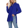 image:imageLYANER Womens Collar V Neck Split Hem Button Down Long Sleeve Long Shirt Blouse Tunic TopRoyal Blue