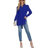 image:imageLYANER Womens Collar V Neck Split Hem Button Down Long Sleeve Long Shirt Blouse Tunic TopRoyal Blue