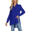 image:imageLYANER Womens Collar V Neck Split Hem Button Down Long Sleeve Long Shirt Blouse Tunic TopRoyal Blue