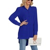 image:imageLYANER Womens Collar V Neck Split Hem Button Down Long Sleeve Long Shirt Blouse Tunic TopRoyal Blue