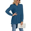 image:imageLYANER Womens Collar V Neck Split Hem Button Down Long Sleeve Long Shirt Blouse Tunic TopTeal