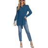 image:imageLYANER Womens Collar V Neck Split Hem Button Down Long Sleeve Long Shirt Blouse Tunic TopTeal