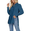 image:imageLYANER Womens Collar V Neck Split Hem Button Down Long Sleeve Long Shirt Blouse Tunic TopTeal