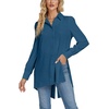 image:imageLYANER Womens Collar V Neck Split Hem Button Down Long Sleeve Long Shirt Blouse Tunic TopTeal