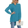 image:imageLYANER Womens Collar V Neck Split Hem Button Down Long Sleeve Long Shirt Blouse Tunic TopTurquoise