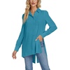 image:imageLYANER Womens Collar V Neck Split Hem Button Down Long Sleeve Long Shirt Blouse Tunic TopTurquoise