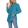 image:imageLYANER Womens Collar V Neck Split Hem Button Down Long Sleeve Long Shirt Blouse Tunic TopTurquoise