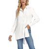 image:imageLYANER Womens Collar V Neck Split Hem Button Down Long Sleeve Long Shirt Blouse Tunic TopWhite