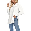 image:imageLYANER Womens Collar V Neck Split Hem Button Down Long Sleeve Long Shirt Blouse Tunic TopWhite