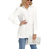image:imageLYANER Womens Collar V Neck Split Hem Button Down Long Sleeve Long Shirt Blouse Tunic TopWhite
