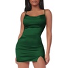 image:imageLYANER Womens Cowl Neck Satin Silky Slit Hem Spaghetti Strap Sleevess Bodycon Short DressDark Green