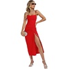 image:imageLYANER Womens Drape Cowl Neck Strappy Bodycon Ruched Backless Split Slit Cocktail Midi DressRed