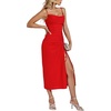 image:imageLYANER Womens Drape Cowl Neck Strappy Bodycon Ruched Backless Split Slit Cocktail Midi DressRed