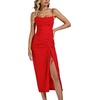 image:imageLYANER Womens Drape Cowl Neck Strappy Bodycon Ruched Backless Split Slit Cocktail Midi DressRed