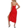 image:imageLYANER Womens Drape Cowl Neck Strappy Bodycon Ruched Backless Split Slit Cocktail Midi DressRed
