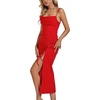 image:imageLYANER Womens Drape Cowl Neck Strappy Bodycon Ruched Backless Split Slit Cocktail Midi DressRed