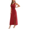 image:imageLYANER Womens Elegant Wrap V Neck Sparkly Glitter High Waist Belt Sleeveless Split Maxi Party DressRed