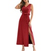 image:imageLYANER Womens Elegant Wrap V Neck Sparkly Glitter High Waist Belt Sleeveless Split Maxi Party DressRed