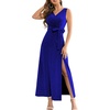 image:imageLYANER Womens Elegant Wrap V Neck Sparkly Glitter High Waist Belt Sleeveless Split Maxi Party DressRoyal Blue