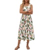 image:imageLYANER Womens Floral Print Round Neck Sleeveless Flowy A Line Casual Beach Long Sun DressesWhite