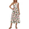 image:imageLYANER Womens Floral Print Round Neck Sleeveless Flowy A Line Casual Beach Long Sun DressesWhite