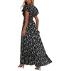 image:imageLYANER Womens Floral Print V Neck Ruffle Cap Sleeve Flowy Midi Dress Casual DressesBlack With Beige