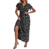 image:imageLYANER Womens Floral Print V Neck Ruffle Cap Sleeve Flowy Midi Dress Casual DressesBlack With Beige
