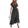 image:imageLYANER Womens Floral Print V Neck Ruffle Cap Sleeve Flowy Midi Dress Casual DressesBlack With Beige