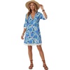 image:imageLYANER Womens Floral V Neck 34 Sleeve Lace Trim Ruched Ruffle Beach Vacation Mini SundressBlue
