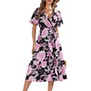 image:imageLYANER Womens Floral Wrap V Neck Tie Waist Short Sleeve Ruffle Hem Swing Midi DressBlack
