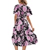 image:imageLYANER Womens Floral Wrap V Neck Tie Waist Short Sleeve Ruffle Hem Swing Midi DressBlack