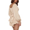 image:imageLYANER Womens Jumpsuit Lantern Long Sleeve Ruffle Layer Tie Mini Short RomperBlack Polka Dots