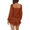 image:imageLYANER Womens Jumpsuit Lantern Long Sleeve Ruffle Layer Tie Mini Short RomperCaramel