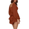 image:imageLYANER Womens Jumpsuit Lantern Long Sleeve Ruffle Layer Tie Mini Short RomperCaramel