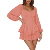 image:imageLYANER Womens Jumpsuit Lantern Long Sleeve Ruffle Layer Tie Mini Short RomperCoral Pink