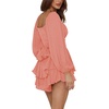 image:imageLYANER Womens Jumpsuit Lantern Long Sleeve Ruffle Layer Tie Mini Short RomperCoral Pink