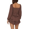 image:imageLYANER Womens Jumpsuit Lantern Long Sleeve Ruffle Layer Tie Mini Short RomperDark Brown
