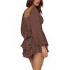 image:imageLYANER Womens Jumpsuit Lantern Long Sleeve Ruffle Layer Tie Mini Short RomperDark Brown