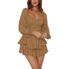 image:imageLYANER Womens Jumpsuit Lantern Long Sleeve Ruffle Layer Tie Mini Short RomperDark Khaki