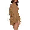 image:imageLYANER Womens Jumpsuit Lantern Long Sleeve Ruffle Layer Tie Mini Short RomperDark Khaki