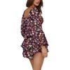 image:imageLYANER Womens Jumpsuit Lantern Long Sleeve Ruffle Layer Tie Mini Short RomperDark Pink Printed
