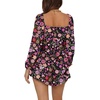 image:imageLYANER Womens Jumpsuit Lantern Long Sleeve Ruffle Layer Tie Mini Short RomperDark Pink Printed
