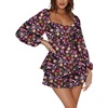 image:imageLYANER Womens Jumpsuit Lantern Long Sleeve Ruffle Layer Tie Mini Short RomperDark Pink Printed