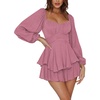 image:imageLYANER Womens Jumpsuit Lantern Long Sleeve Ruffle Layer Tie Mini Short RomperDusty Purple